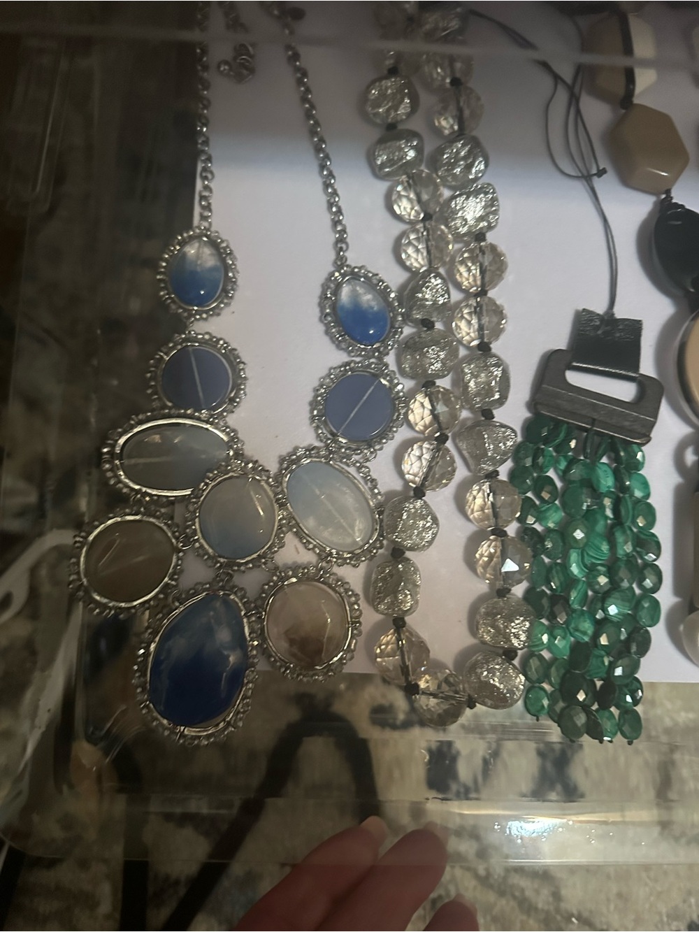 Silver-Tone Blue Gemstone Statement Necklace - Women Jewelry